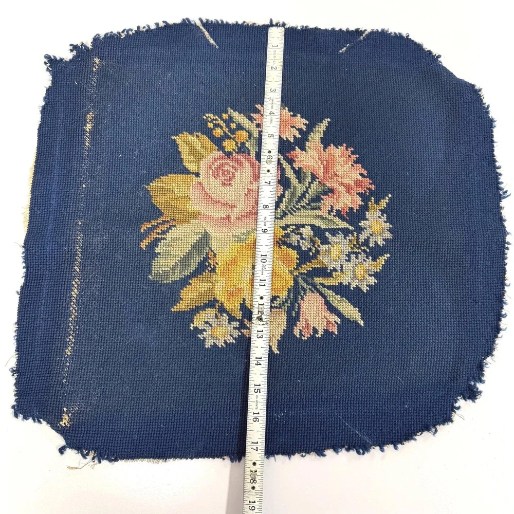 Vintage needlepoint tapestry floral decor